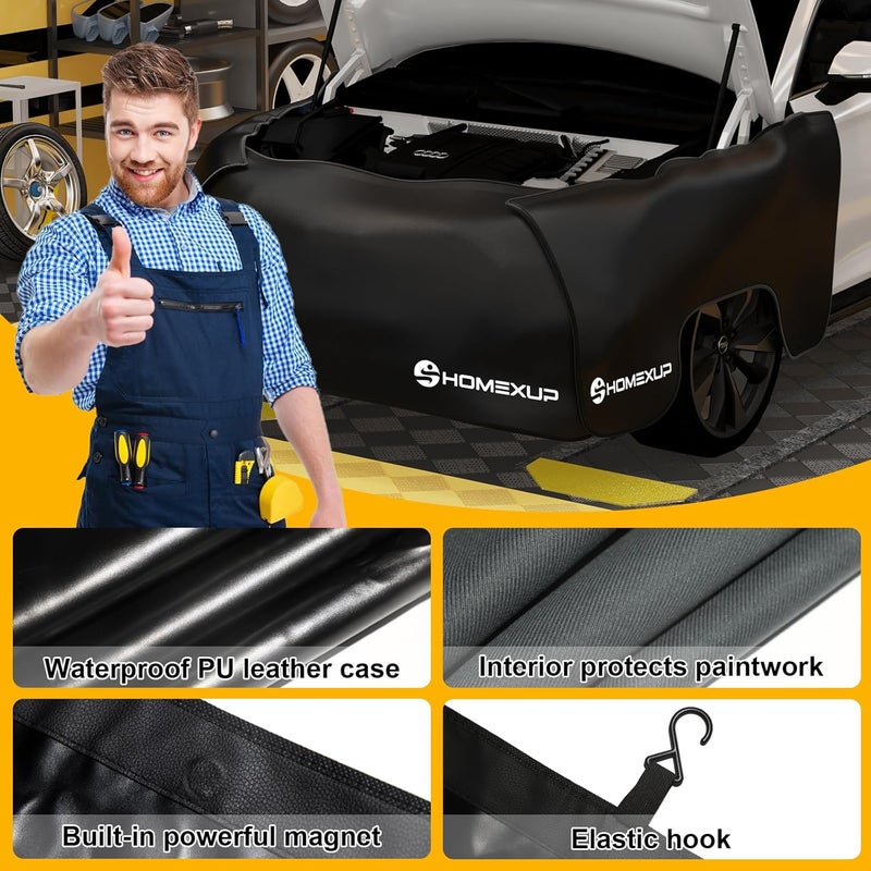 HOMEXUP 3-Piece Magnetic Fender Covers for Mechanics - 25 Strong Magnets & 7 Hooks - Dual-Layer Car Fender Protector Mats, Waterproof, Universal Fit for Sedans, Station Wagons with Storage Bag（Size L） - Image 5